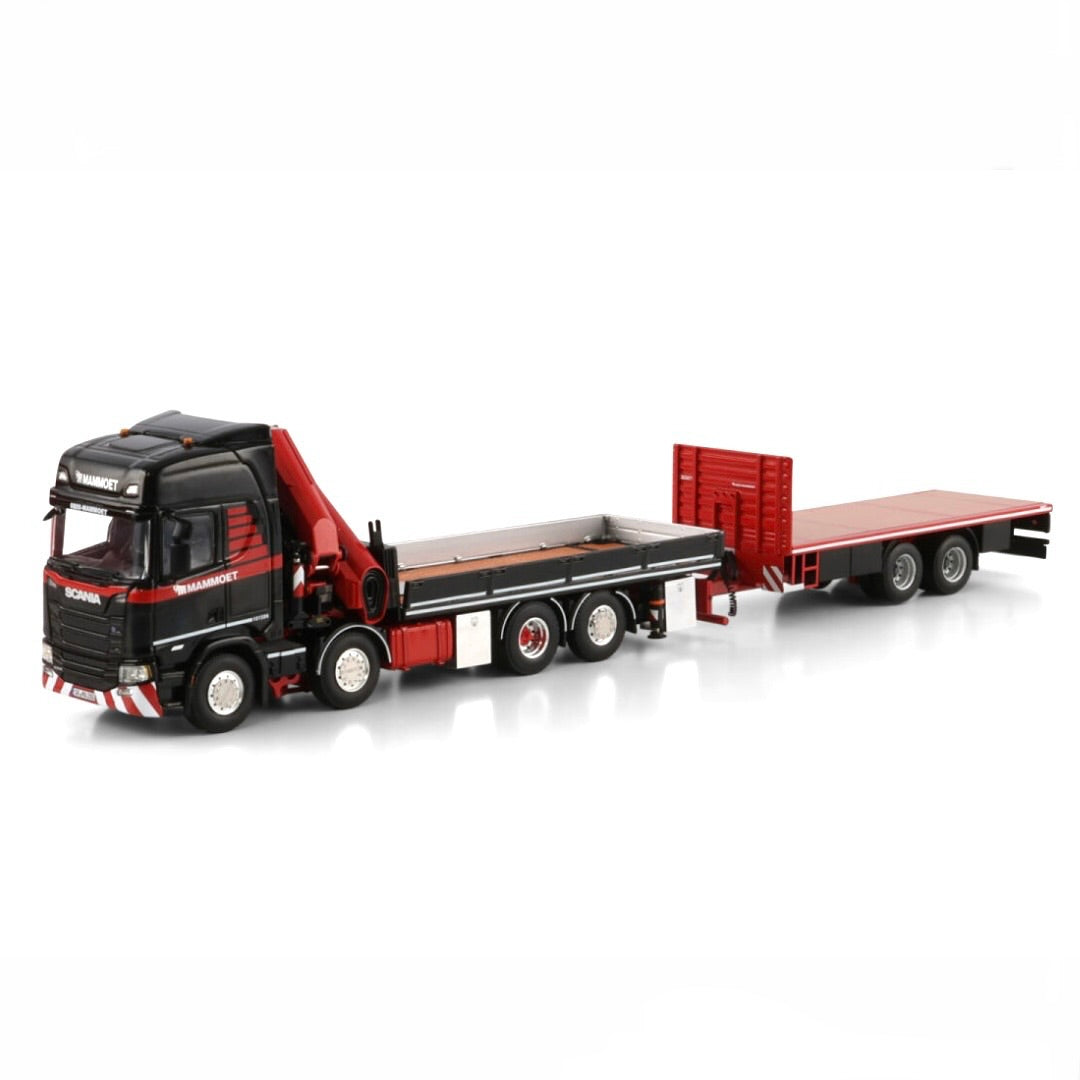 WSI Mammoet Scania 8x2 + Load Crane & Mid Axle Flatbed Trailer