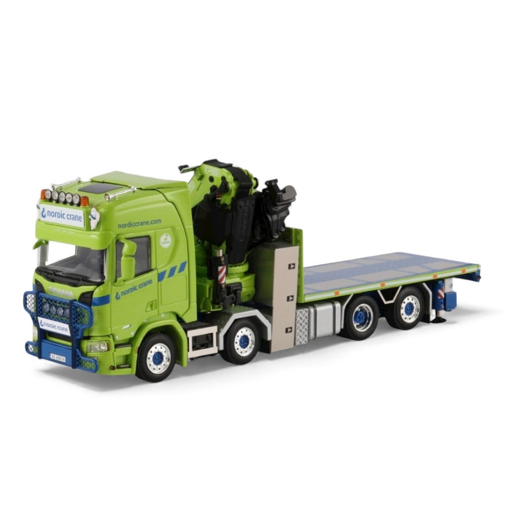 WSI Nordic Crane Kynningsrud Scania R Highline CR20H Flatbed 8x2 Tag with Fassi 1100 Crane + Jib