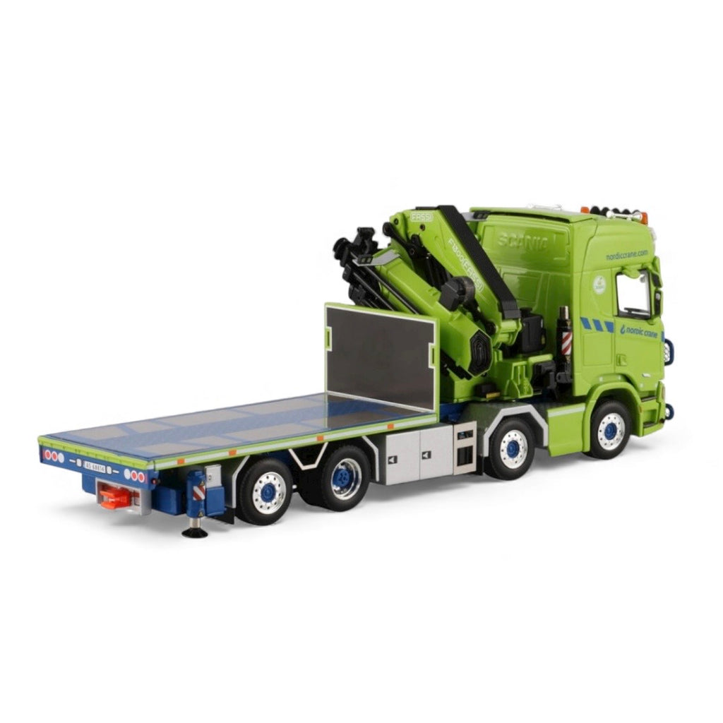 WSI Nordic Crane Kynningsrud Scania R Highline CR20H Flatbed 8x2 Tag with Fassi 1100 Crane + Jib