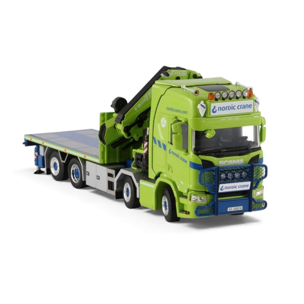 WSI Nordic Crane Kynningsrud Scania R Highline CR20H Flatbed 8x2 Tag with Fassi 1100 Crane + Jib