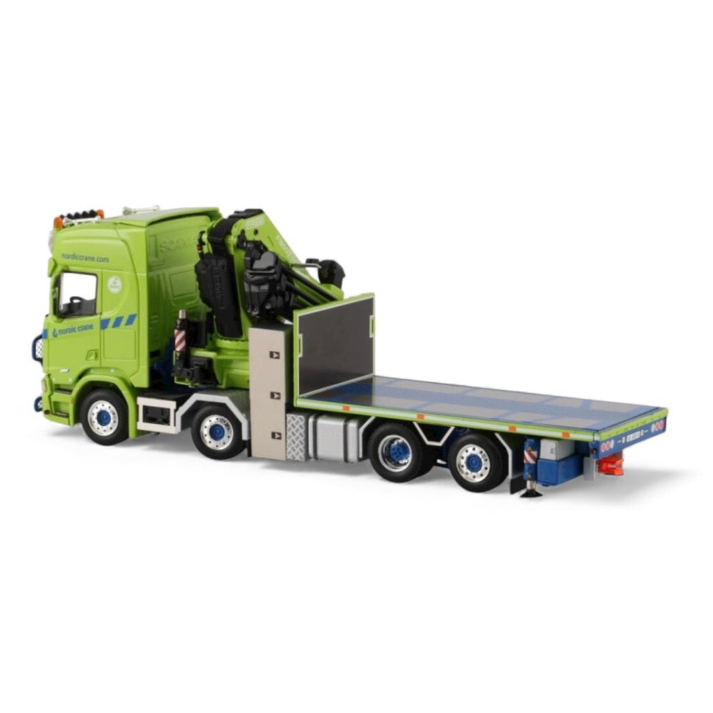 WSI Nordic Crane Kynningsrud Scania R Highline CR20H Flatbed 8x2 Tag with Fassi 1100 Crane + Jib