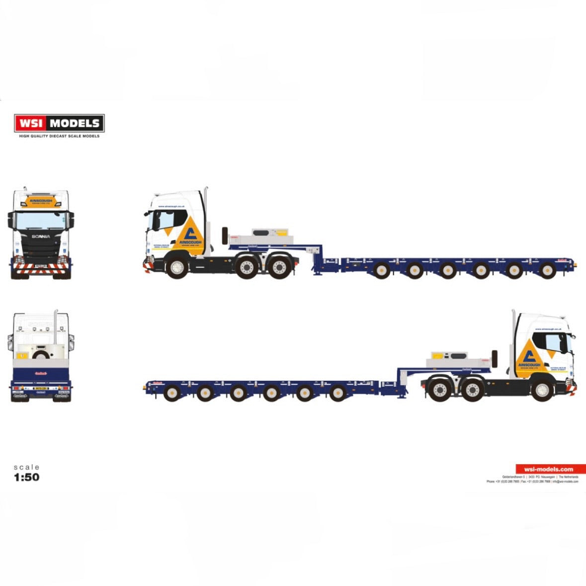 WSI Ainscough Scania S Highline CS20H 6x4 with Nooteboom MANOOVR 6 axle Low loader (Pre Order)
