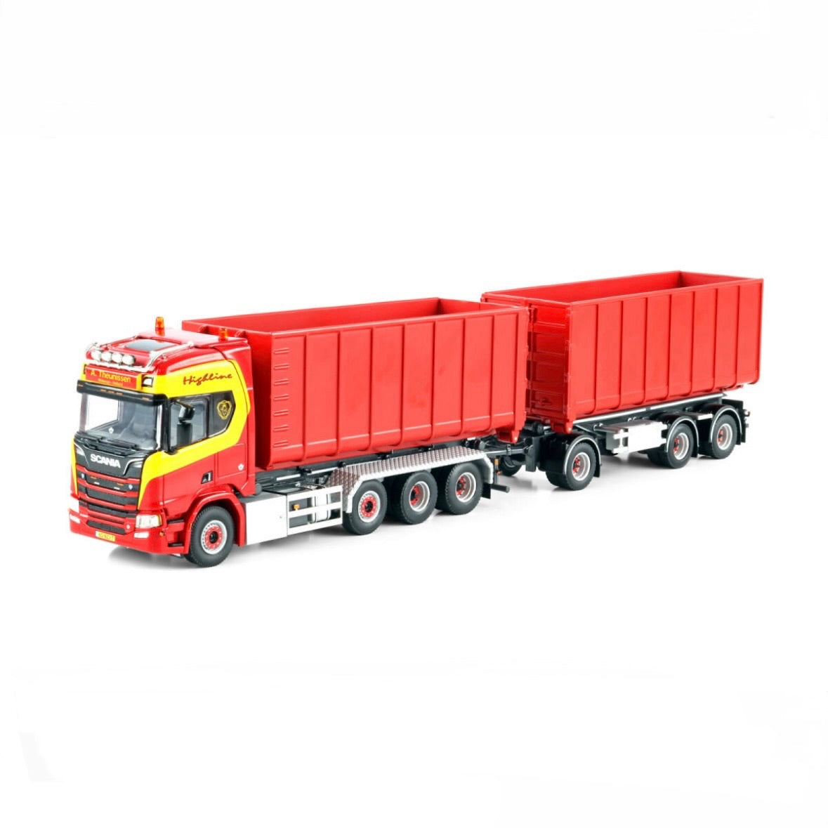 WSI A. Theunissen Wekerom B.V. – Scania R Highline CR20H Cable Lift System (Resin) 8x2 Tag Axle Hooklift + 7-Axle Drawbar Trailer + 2x 40m³ Container