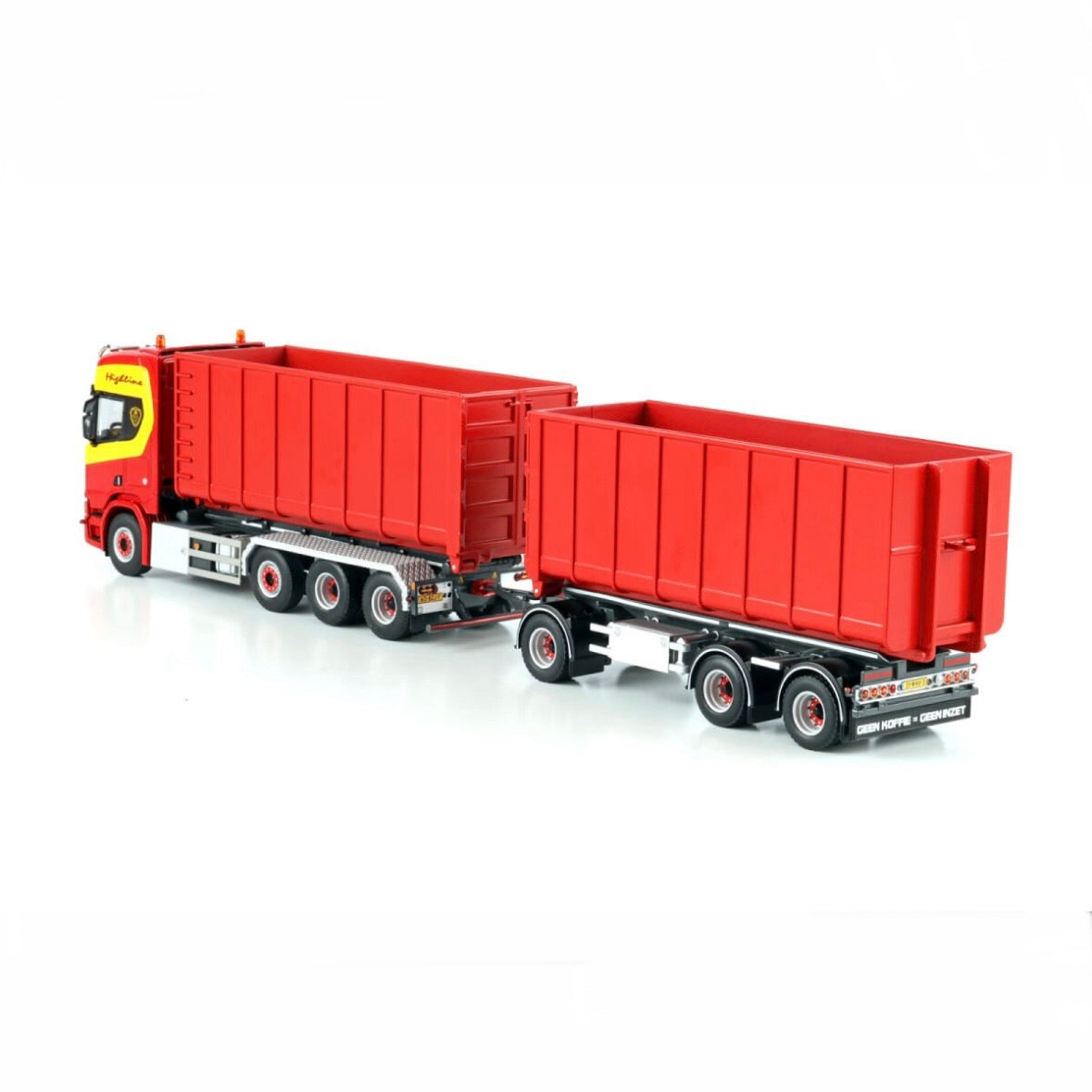 WSI A. Theunissen Wekerom B.V. – Scania R Highline CR20H Cable Lift System (Resin) 8x2 Tag Axle Hooklift + 7-Axle Drawbar Trailer + 2x 40m³ Container