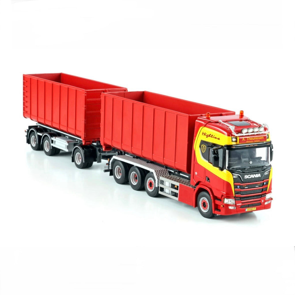 WSI A. Theunissen Wekerom B.V. – Scania R Highline CR20H Cable Lift System (Resin) 8x2 Tag Axle Hooklift + 7-Axle Drawbar Trailer + 2x 40m³ Container