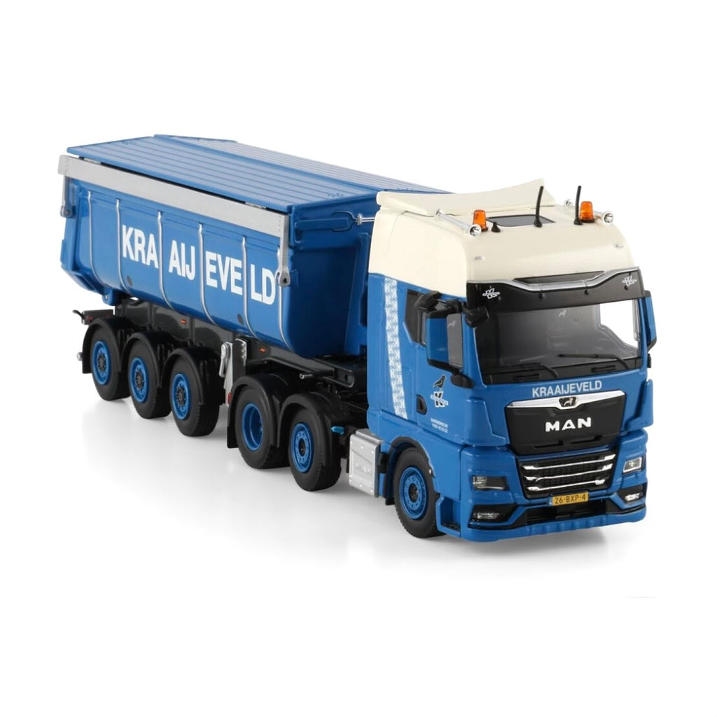 WSI Kraaijeveld MAN TGX GX 6x2 Twin Steer Non Steering Tipper Trailer - 3 Axle 1:50 scale model