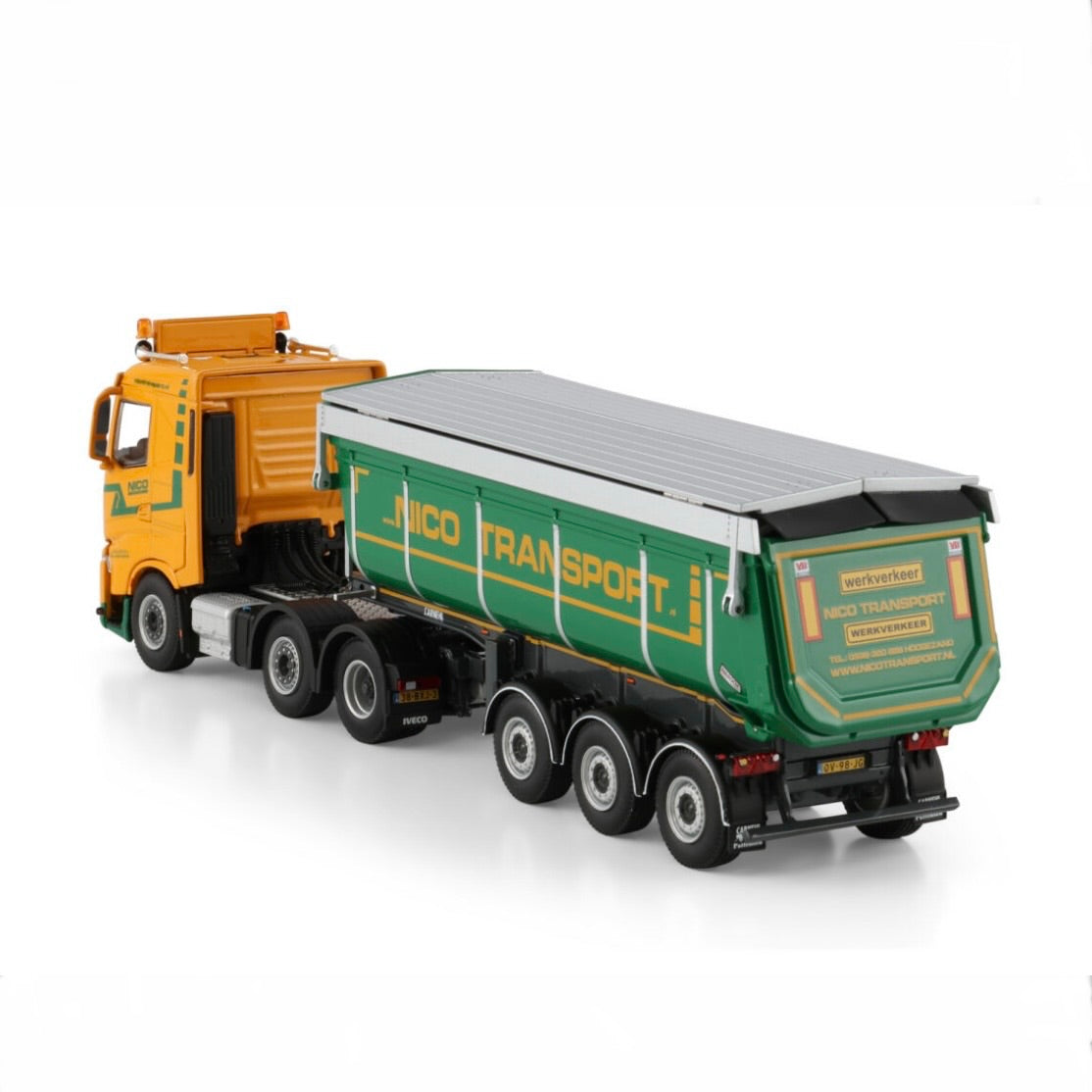 WSI Nico Transport Iveco S-Way AS Low 6x2 Midlift Axle Non Steering Tipper Trailer - 3 Axle 1:50 Scale Model - back View 2