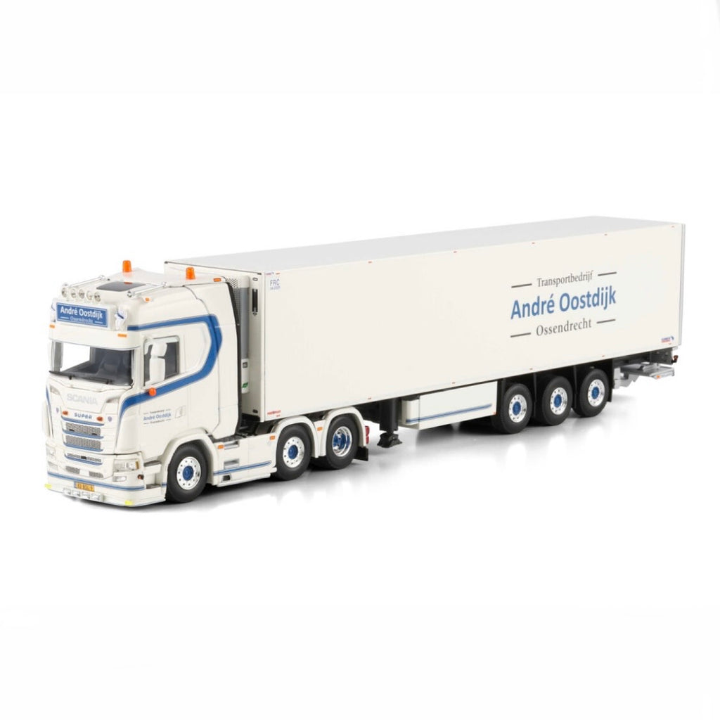 WSI André Oostdijk Scania S Highline CS20H 6x2 Twin Steer Reefer Trailer - 3 Axle 1:50 Scale Model - Front View