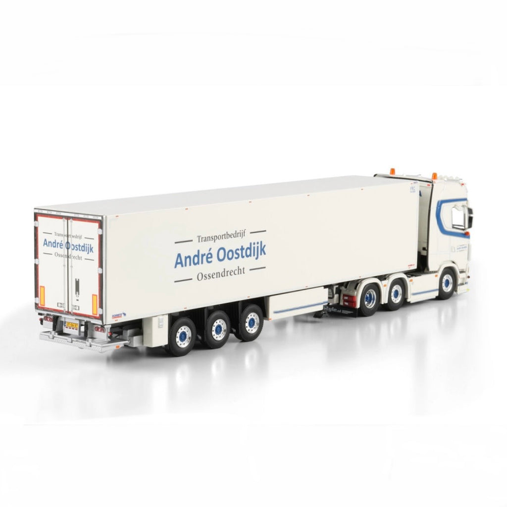 WSI André Oostdijk Scania S Highline CS20H 6x2 Twin Steer Reefer Trailer - 3 Axle 1:50 Scale Model - back View