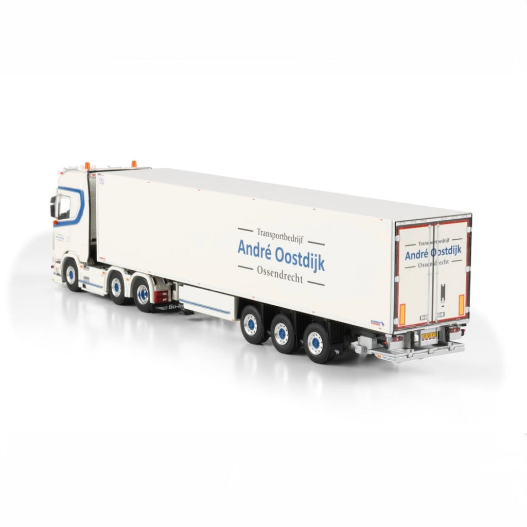 WSI André Oostdijk Scania S Highline CS20H 6x2 Twin Steer Reefer Trailer - 3 Axle 1:50 Scale Model - rear View
