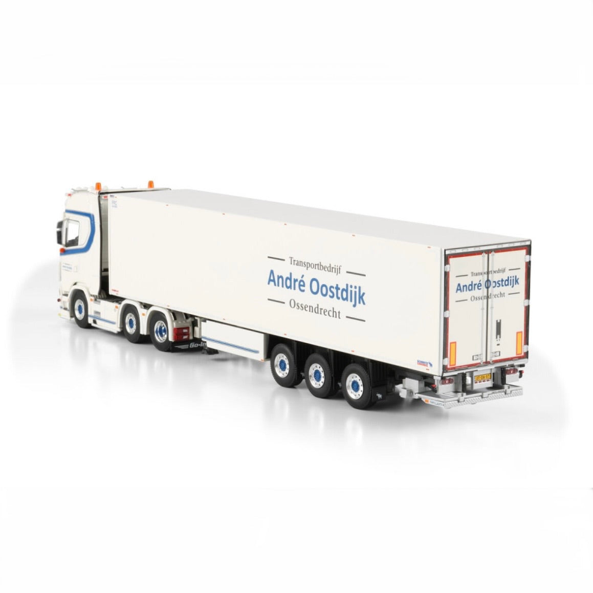 WSI André Oostdijk Scania S Highline CS20H 6x2 Twin Steer Reefer Trailer - 3 Axle 1:50 Scale Model - rear View