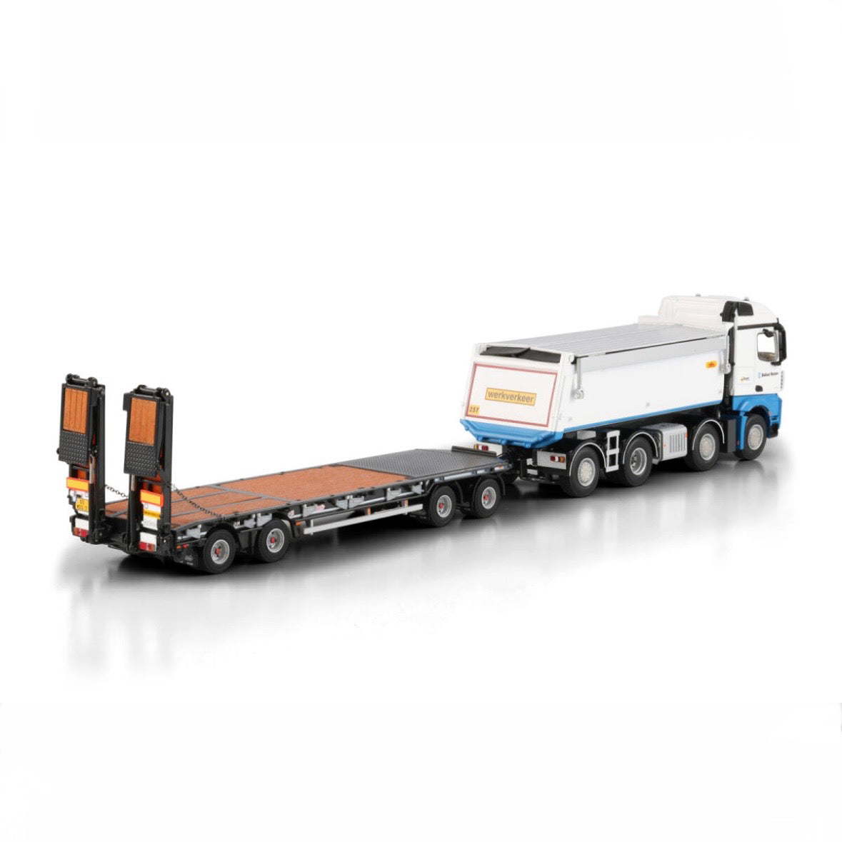 WSI Ballast Nedam Mercedes Arocs MP4 8x2 Tag Axle Tipper with Drawbar Plant Trailer rear view