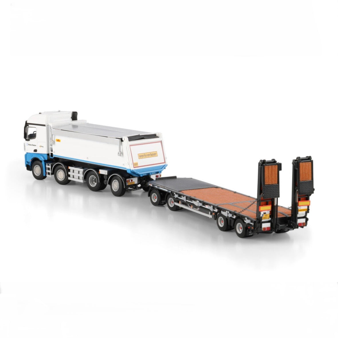 WSI Ballast Nedam Mercedes Arocs MP4 8x2 Tag Axle Tipper with Drawbar Plant Trailer side view