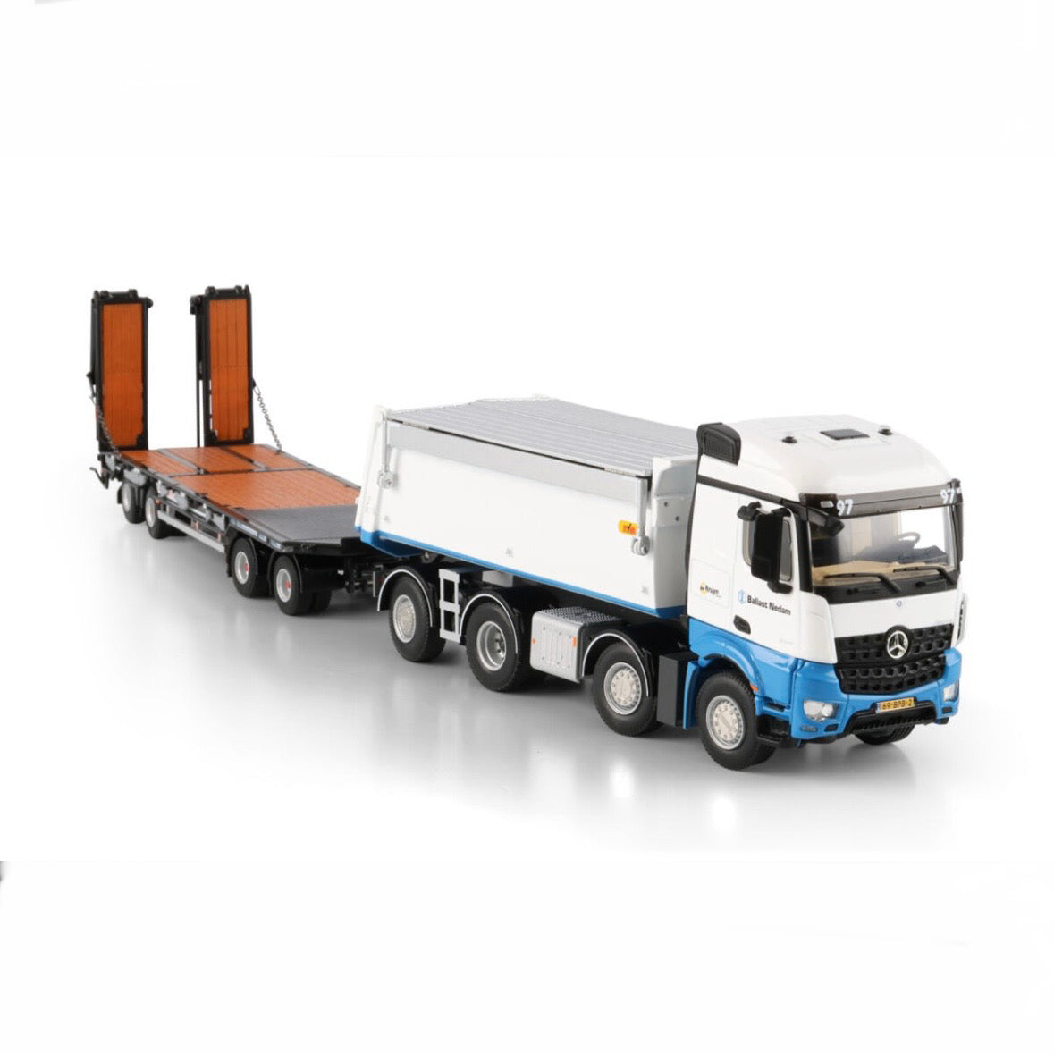 WSI Ballast Nedam Mercedes Arocs MP4 8x2 Tag Axle Tipper with Drawbar Plant Trailer detail view
