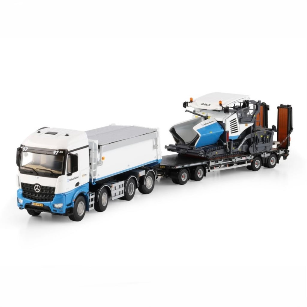 edes Arocs MP4 8x2 Tag Axle Tipper / Drawbar Plant Trailer with Vogele Super 1800-3 Paver