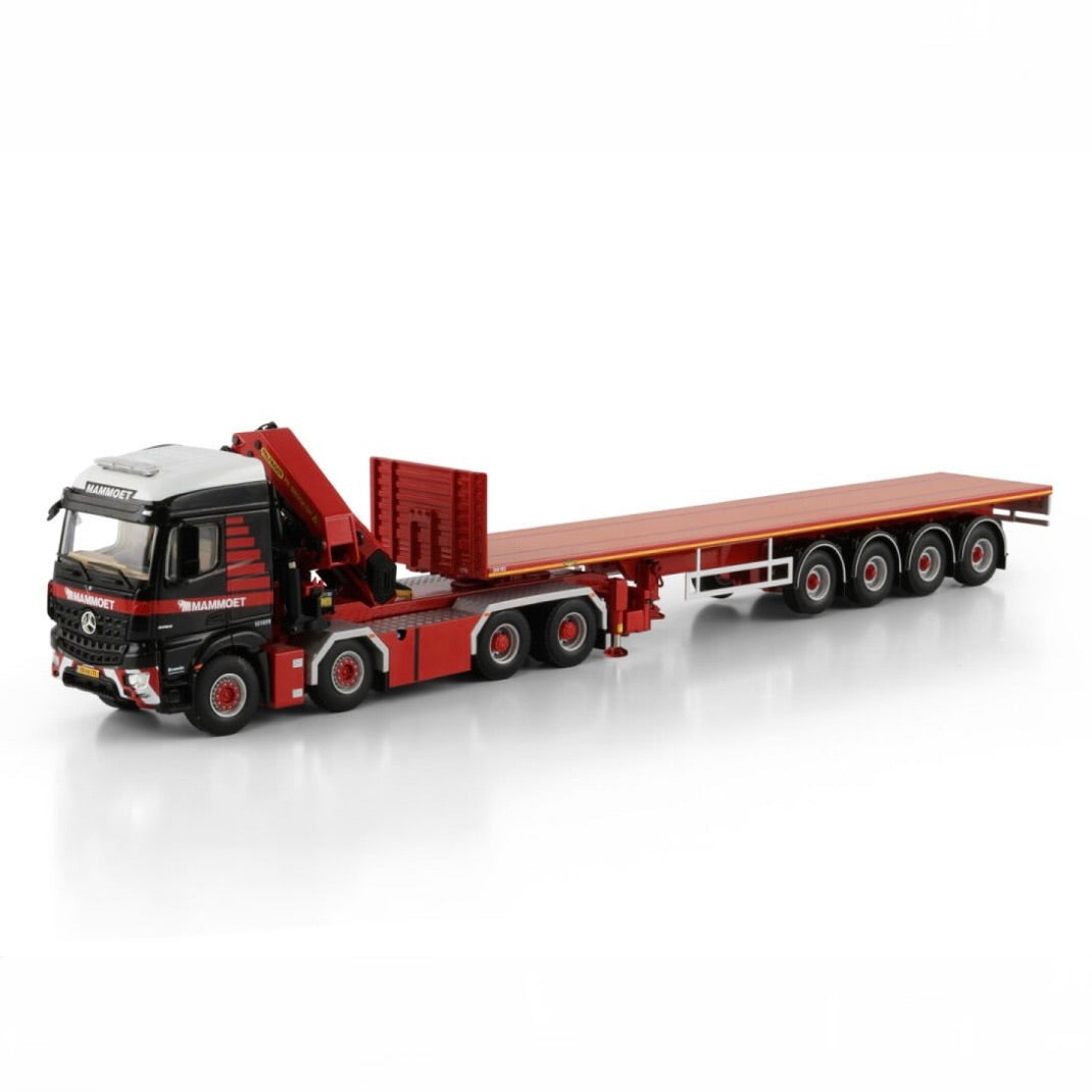 WSI Mammoet Mercedes Arocs 8x4 + Palfinger Crane & 4 Axle Flatbed Trailer