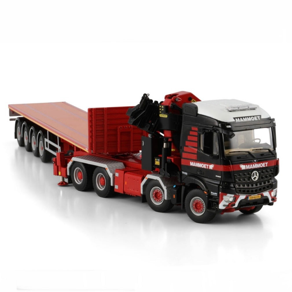 WSI Mammoet Mercedes Arocs 8x4 + Palfinger Crane & 4 Axle Flatbed Trailer
