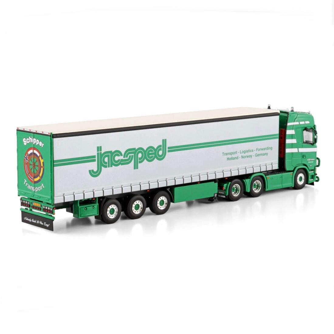 WSI Schipper Transport Scania S Highline CS20H 6x2 Tag with Curtain side Trailer