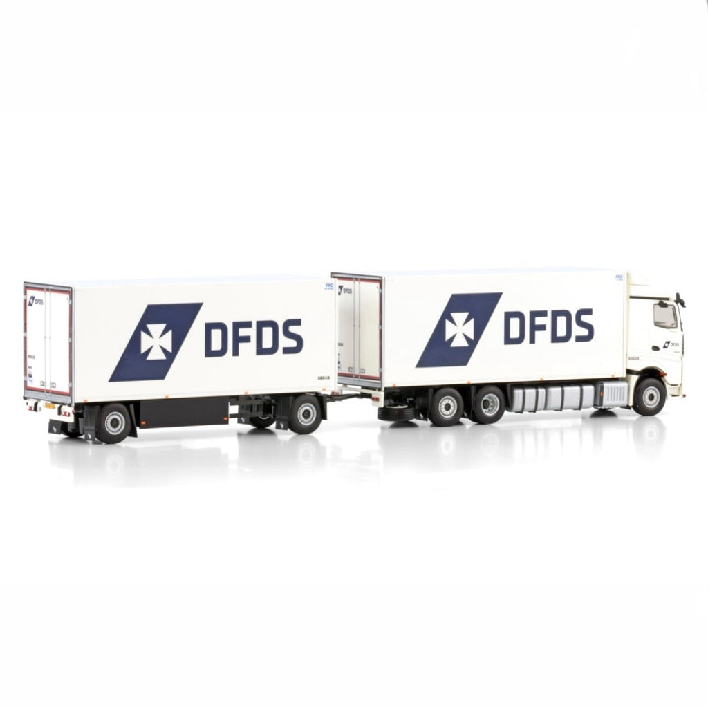 WSI DFDS Mercedes Actros MP5 Giga Space Rigid Fridge Truck with Drawbar Trailer