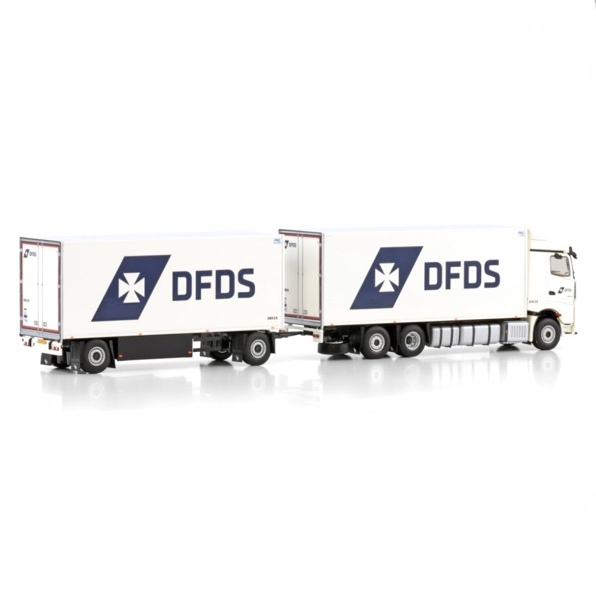 WSI DFDS Mercedes Actros MP5 Giga Space Rigid Fridge Truck with Drawbar Trailer