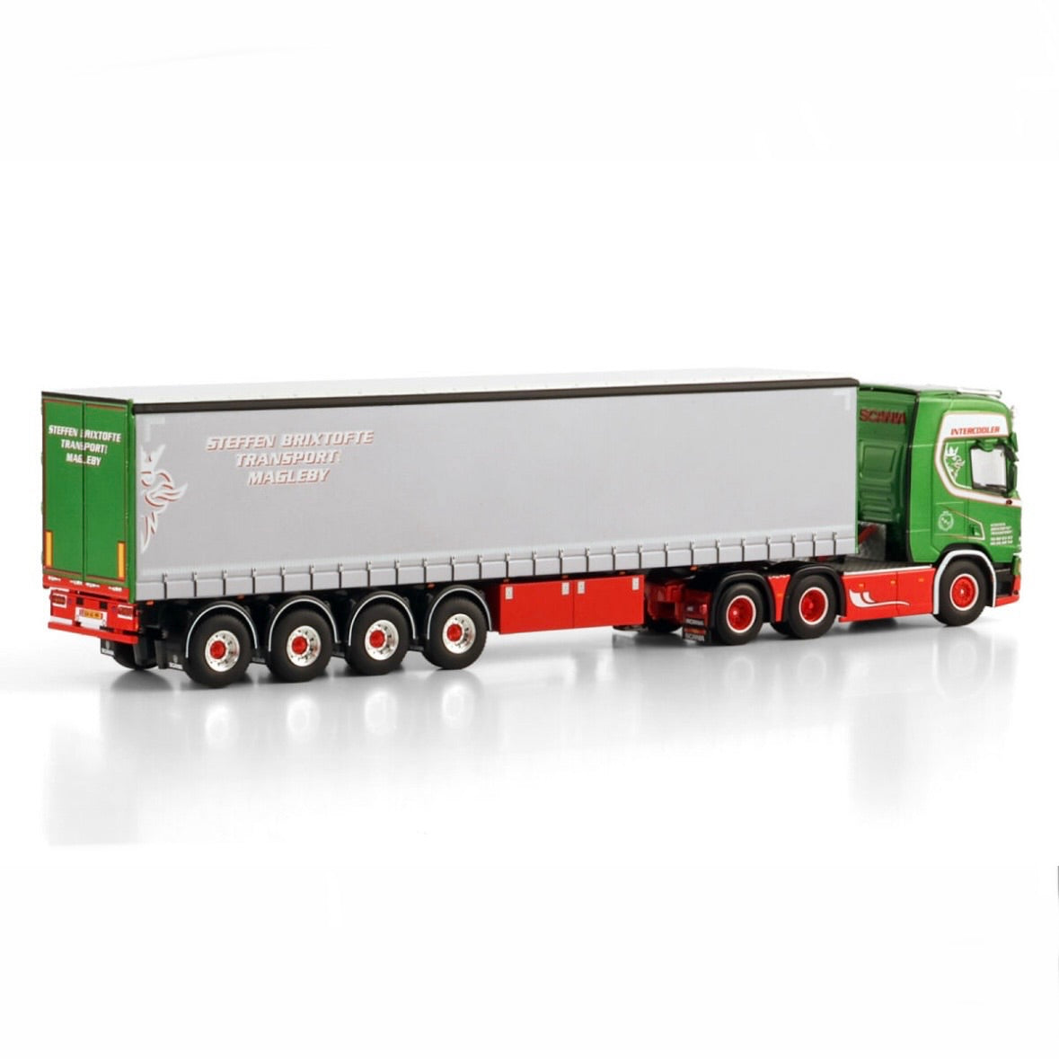 WSI Steffen Brixtofte Scania R Highline CR20H 6x2 Tag Axle with 4 Axle Curtainside Trailer