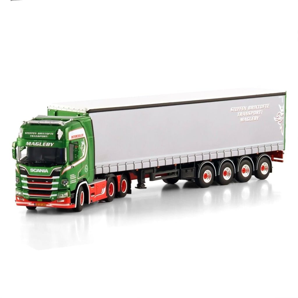 WSI Steffen Brixtofte Scania R Highline CR20H 6x2 Tag Axle with 4 Axle Curtainside Trailer