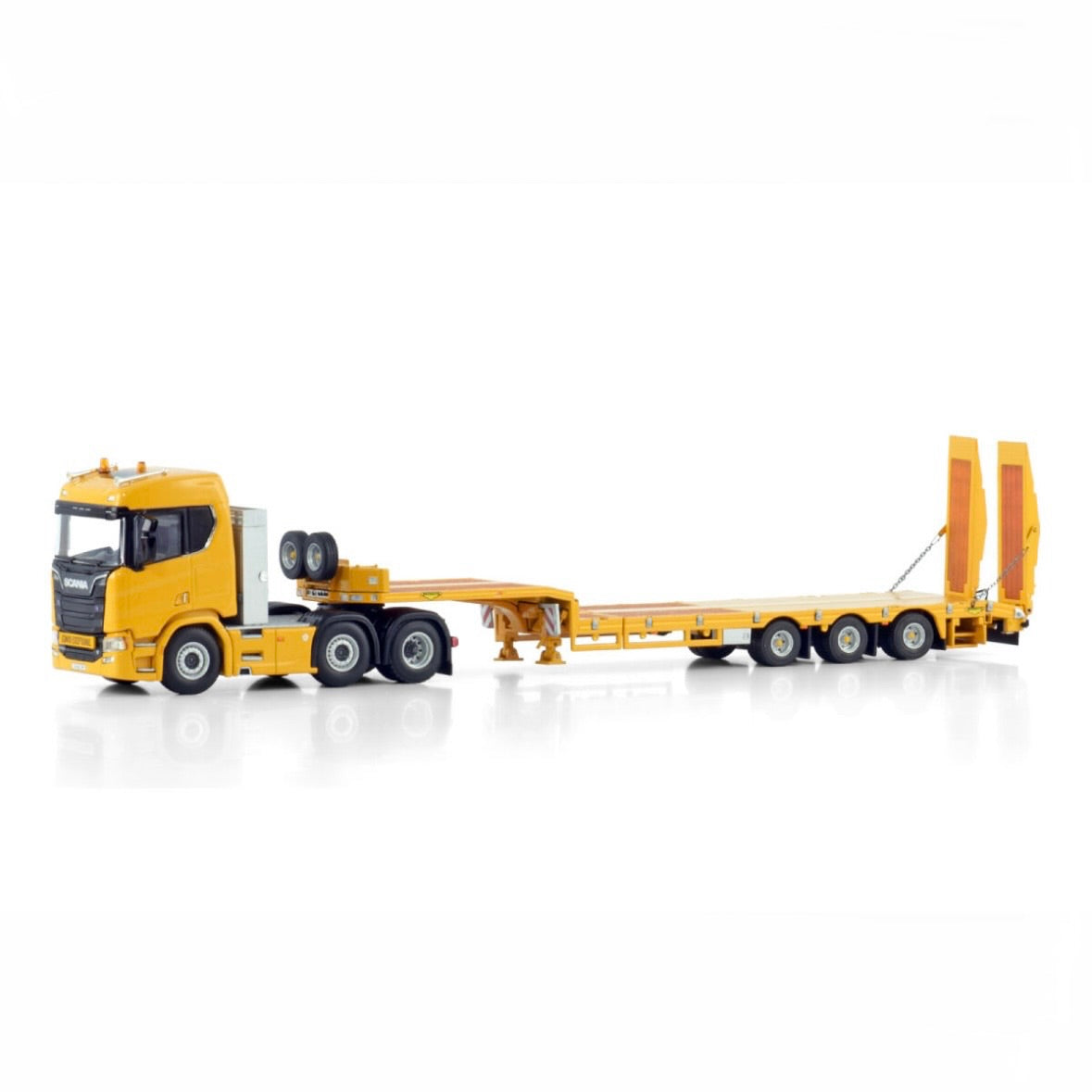 WSI Scania R 6x2 with Broshuis Extending Low Loader with Ramps in Yellow