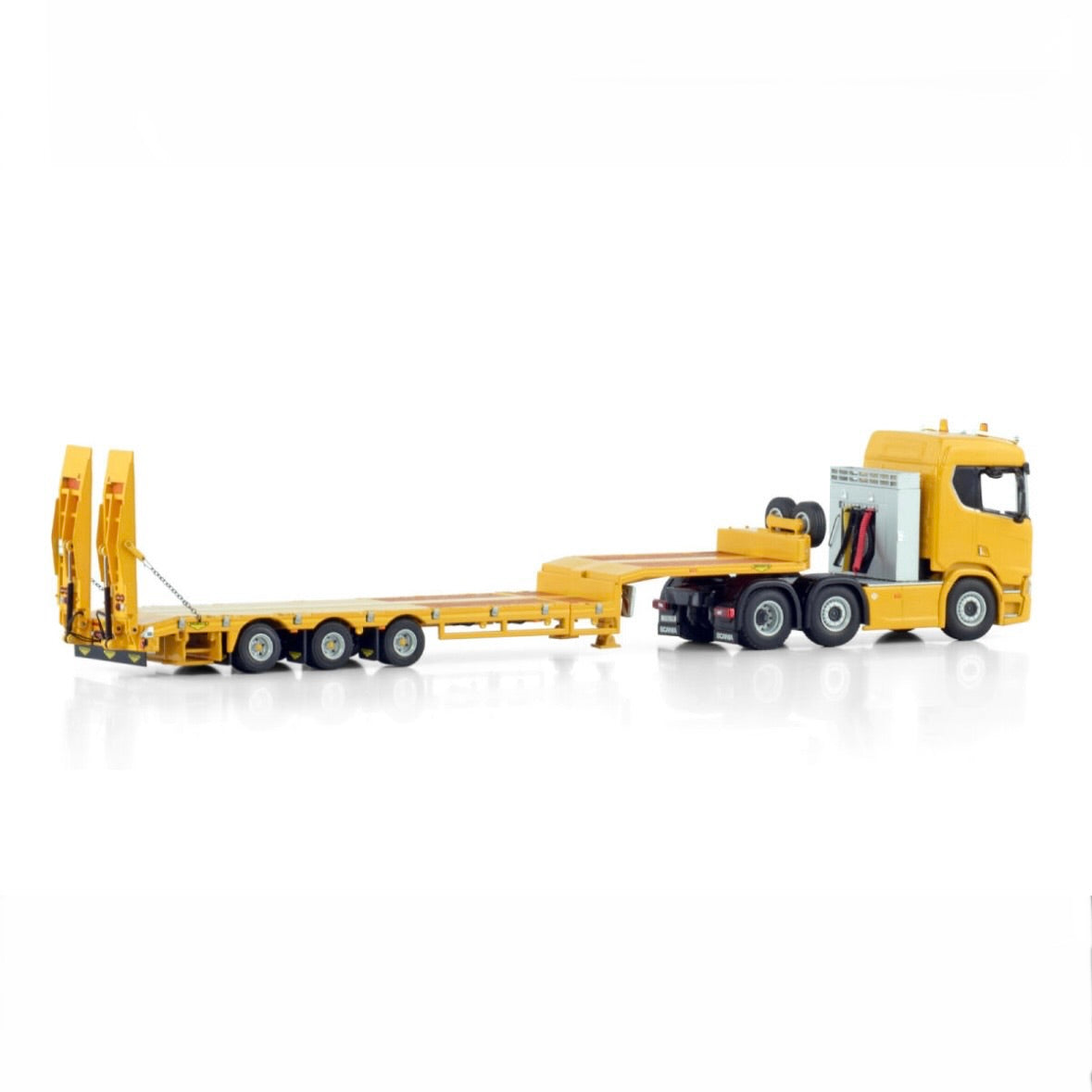 WSI Scania R 6x2 with Broshuis Extending Low Loader with Ramps in Yellow