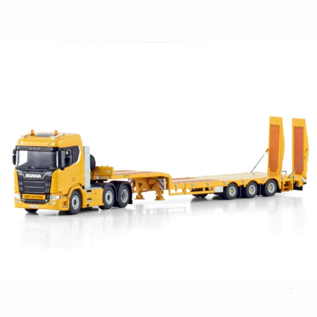 WSI Scania R 6x2 with Broshuis Extending Low Loader with Ramps in Yellow