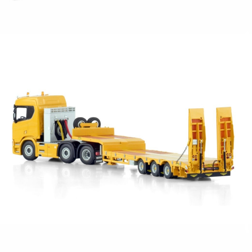WSI Scania R 6x2 with Broshuis Extending Low Loader with Ramps in Yellow