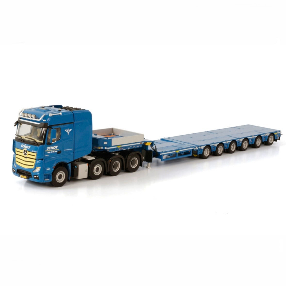 WSI Schot Mercedes Actros MP4 SLT Big Space 8x4 with 6 Axle Broshuis "100 Tonner" Low Loader