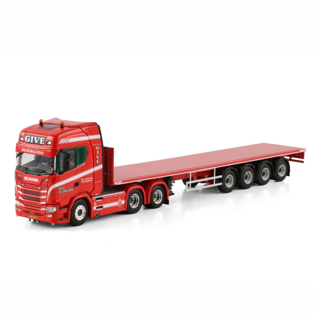 WSI Give Svaergods Scania S Highline CS20H 6x2 Tag with 4 Axle Flatbed Trailer