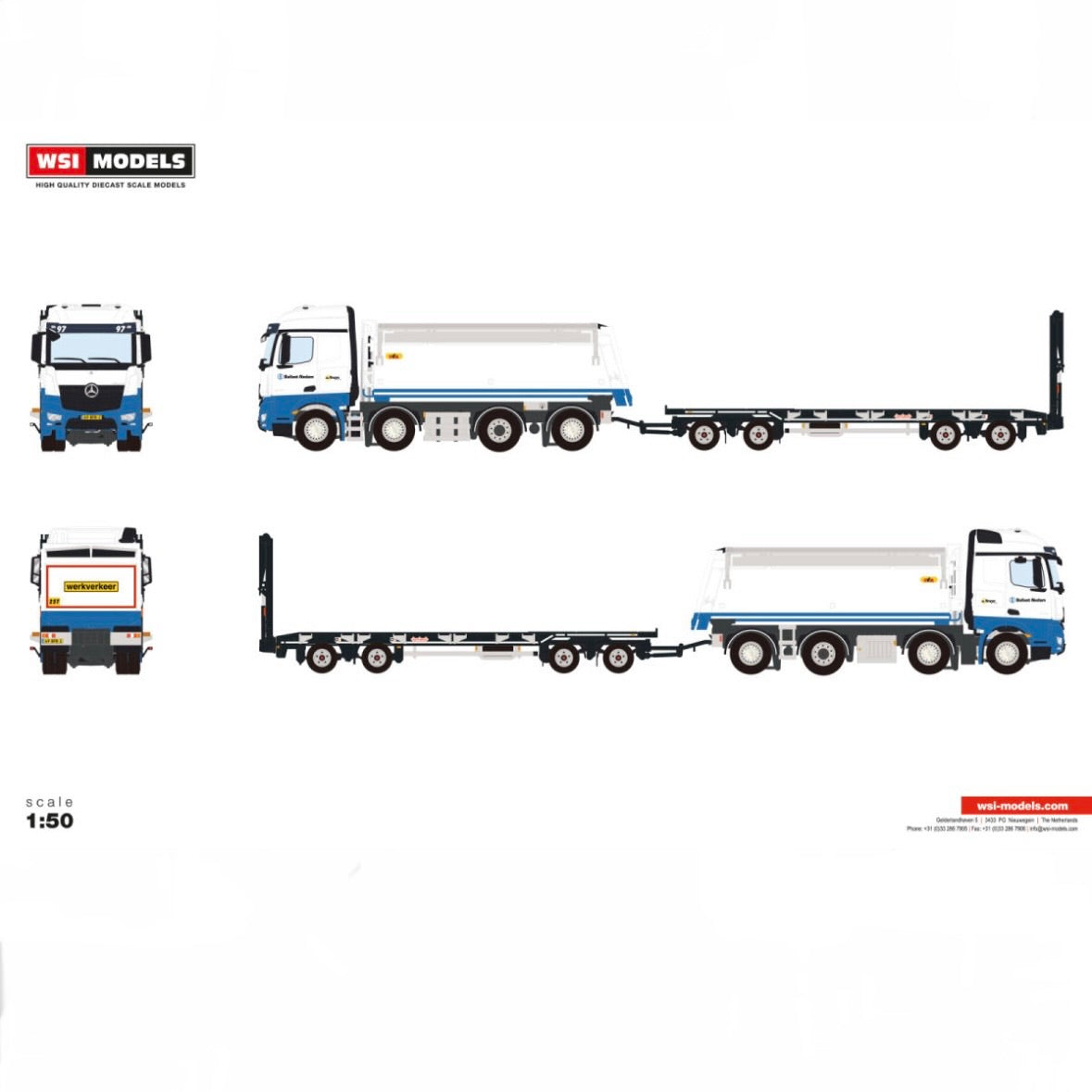WSI Ballast Nedam Mercedes Arocs MP4 8x2 Tag Axle Tipper with Drawbar Plant Trailer (Pre Order)
