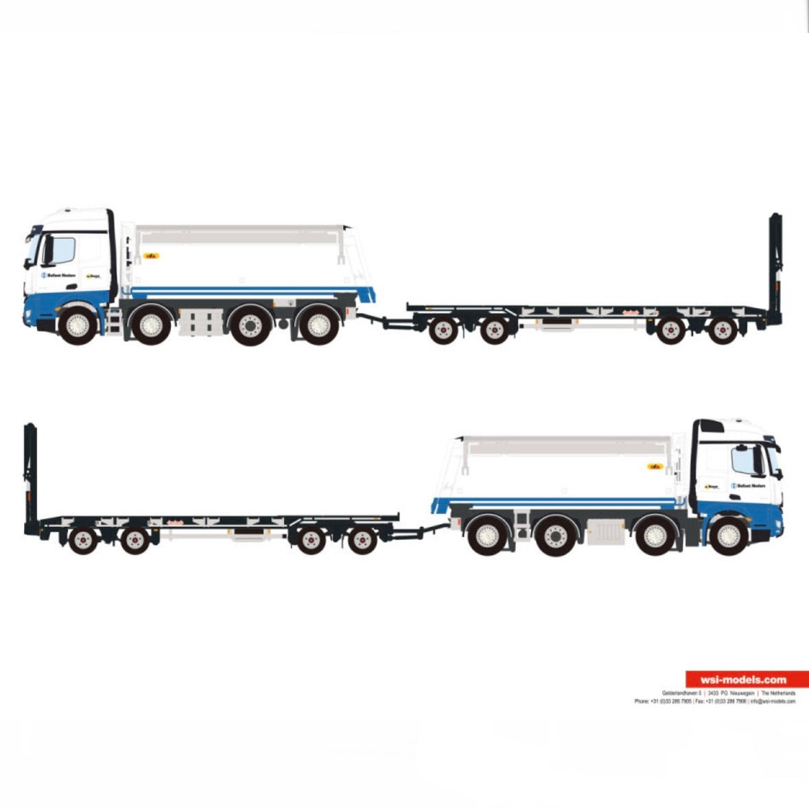 WSI Ballast Nedam Mercedes Arocs MP4 8x2 Tag Axle Tipper with Drawbar Plant Trailer (Pre Order)