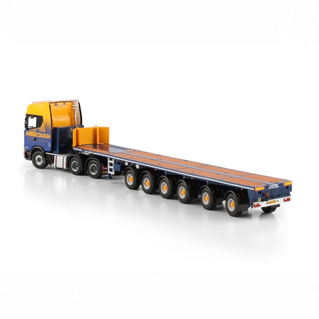 WSI Ainscough Crane Hire (New Livery) Scania S Highline CS20H 6x4 with 6 Axle Ballast Trailer rear view