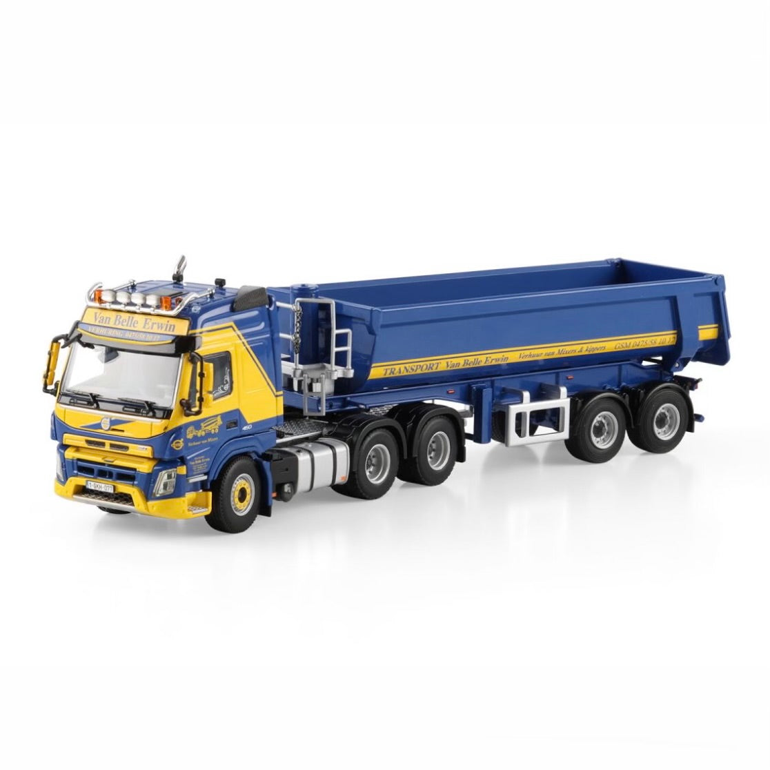 WSI Van Belle Transport Volvo FMX Globetrotter 6x4 Tipper with 2-Axle Trailer detail view