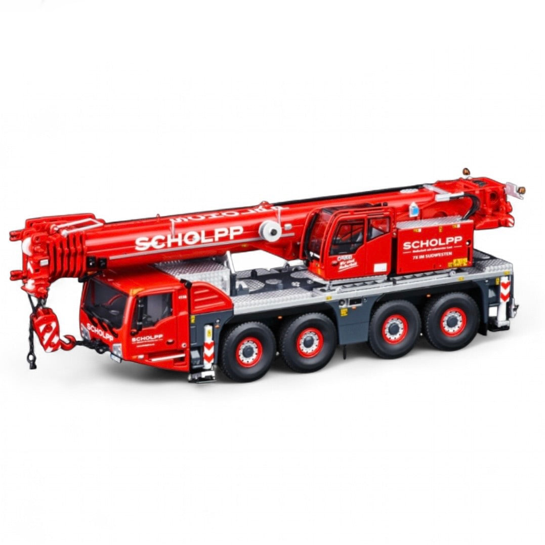 die cast model of a Tadano Crane in scholpp livery made by IMC in 1/50 scale