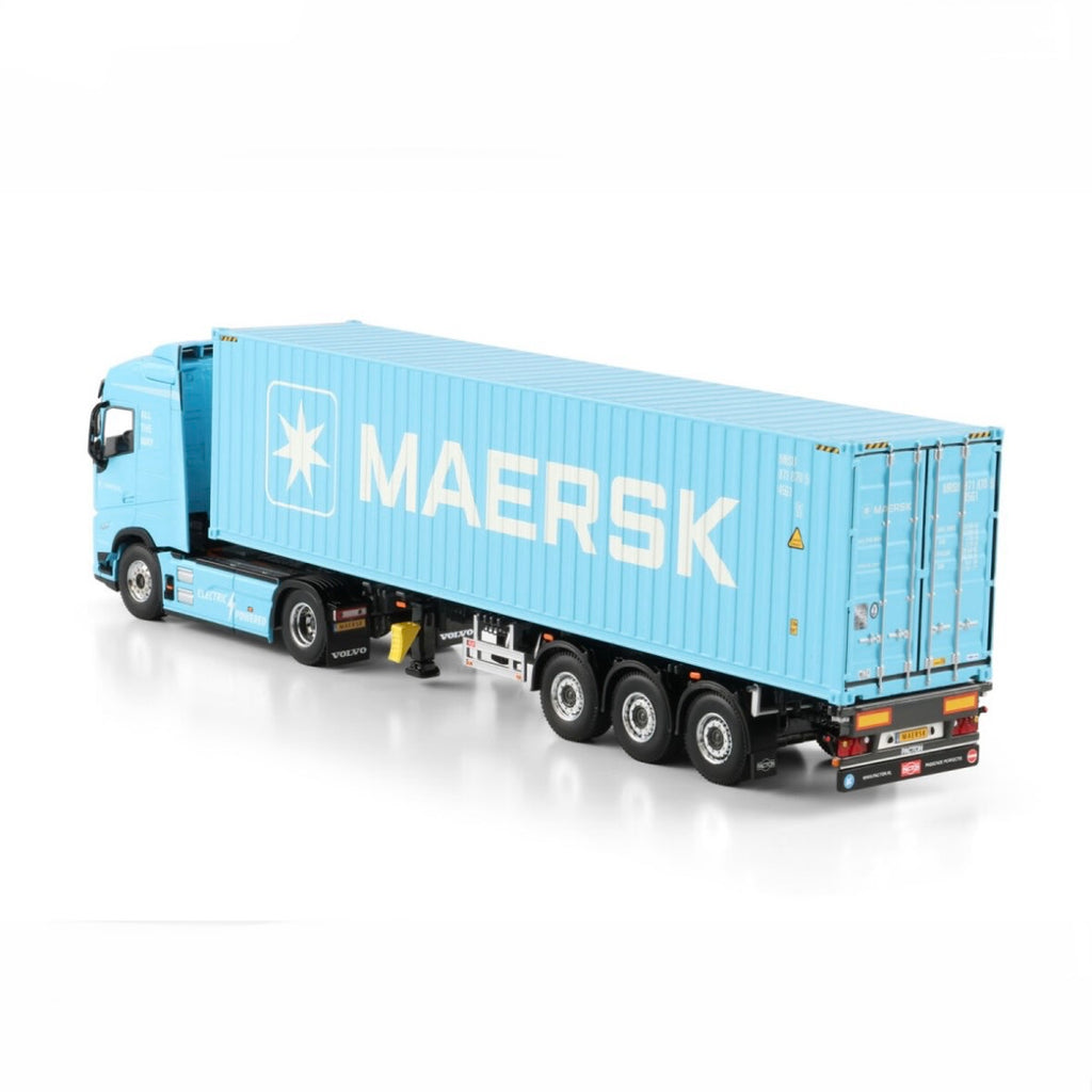 Volvo Globetrotter Electric 4x2 with 3-Axle Flex Trailer & Maersk 40ft HQ Container 1:50 rear side view