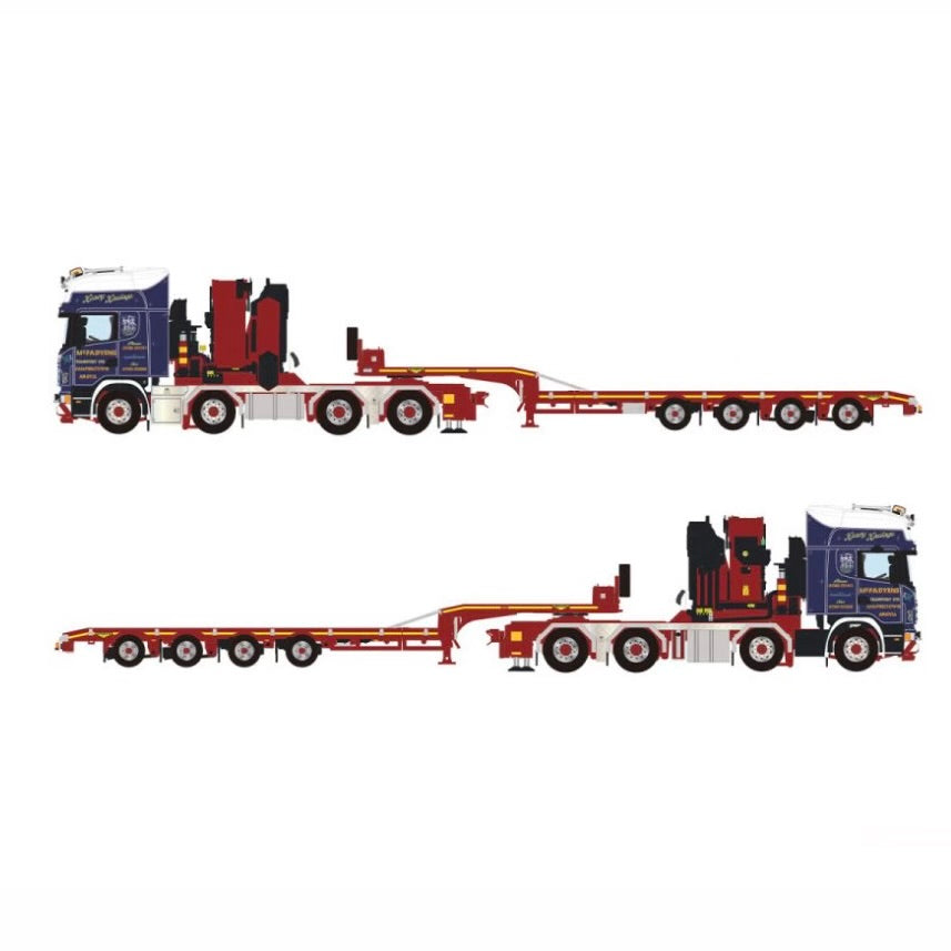 WSI McFadyens Scania R6 Topline 8x4 with Semi Low Loader and Palfinger PK 150002 SH 1:50 Scale Model