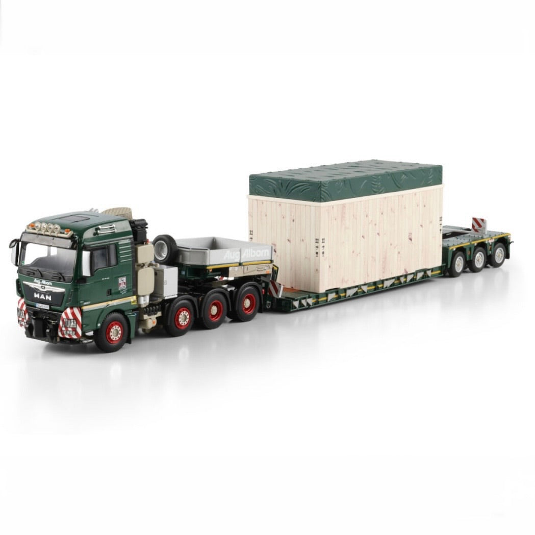 WSI August Alborn MAN TGX XLX 8x4 Low Loader with High Wooden Box 1:50 Scale Model