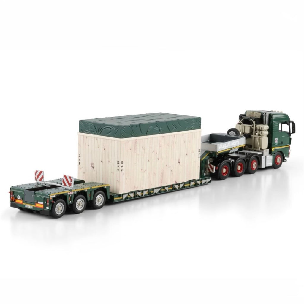 WSI August Alborn MAN TGX XLX 8x4 Low Loader with High Wooden Box 1:50 Scale Model rear view
