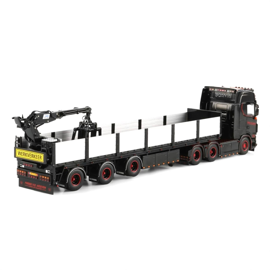 WSI Freek v.d. Hoeven Scania S Highline CS20H 6x2 with Brick Trailer 1:50 Scale Model rear corner view