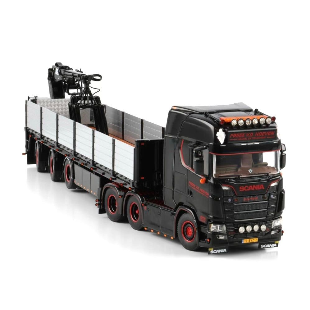 WSI Freek v.d. Hoeven Scania S Highline CS20H 6x2 with Brick Trailer 1:50 Scale Model detail view