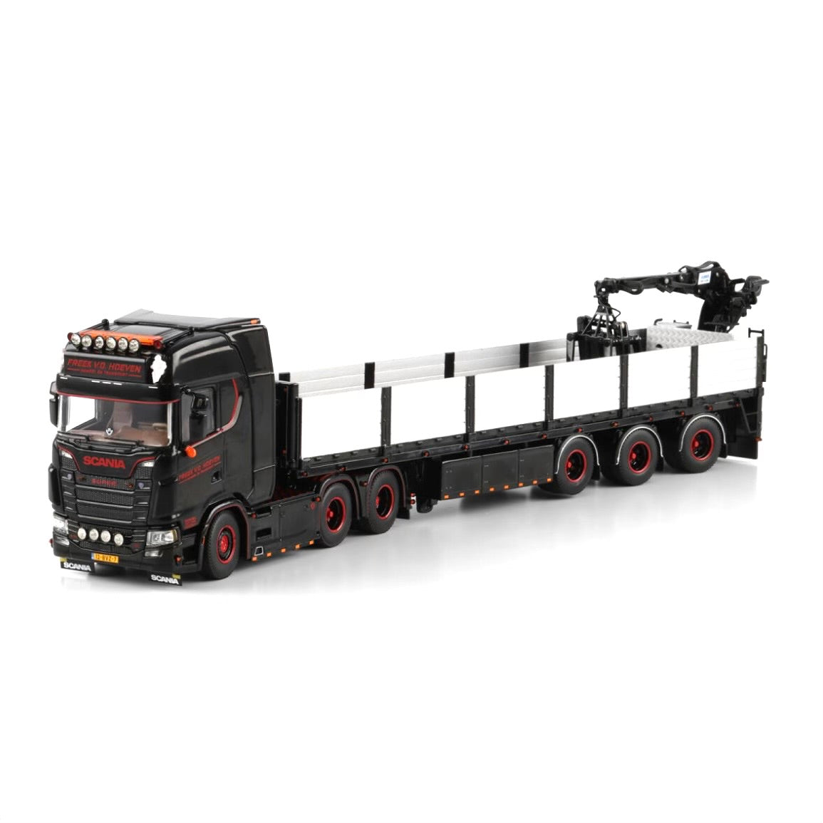 WSI Freek v.d. Hoeven Scania S Highline CS20H 6x2 with Brick Trailer 1:50 Scale Model posed shot