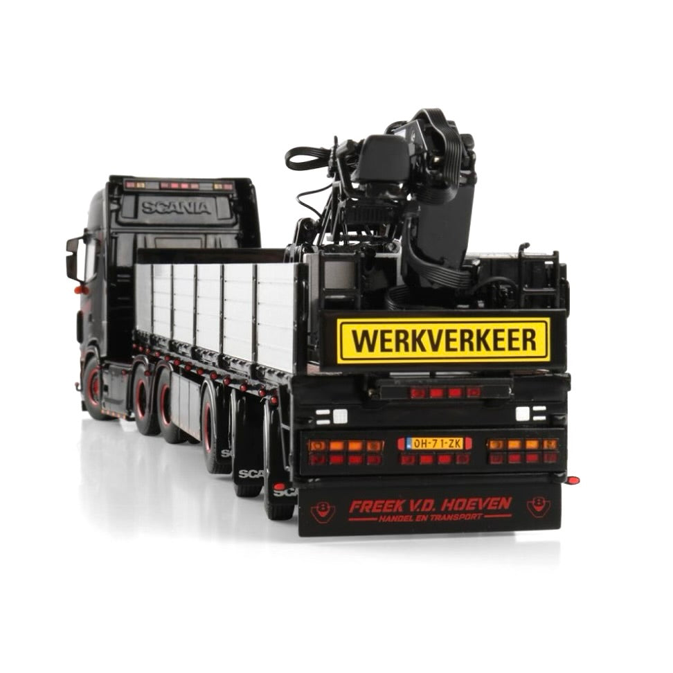 WSI Freek v.d. Hoeven Scania S Highline CS20H 6x2 with Brick Trailer 1:50 Scale Model rear trailer view
