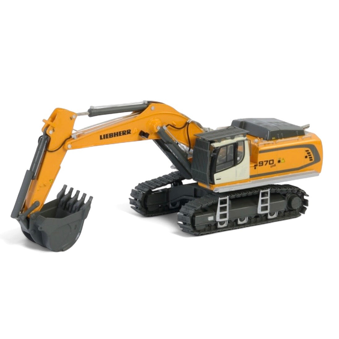 "WSI 1:50 scale Liebherr R970 SME tracked excavator model in yellow and black"