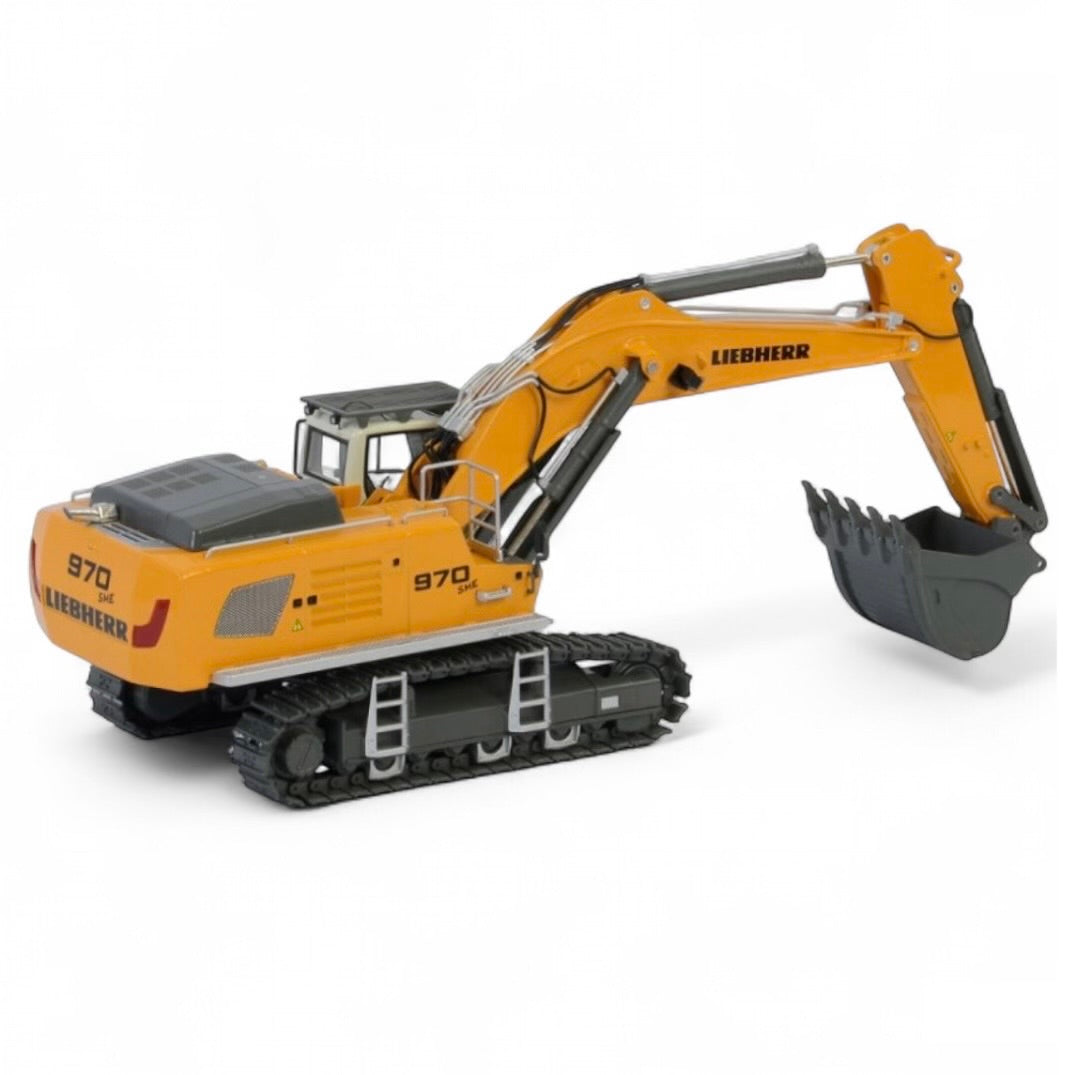 Toy excavator model on a white background