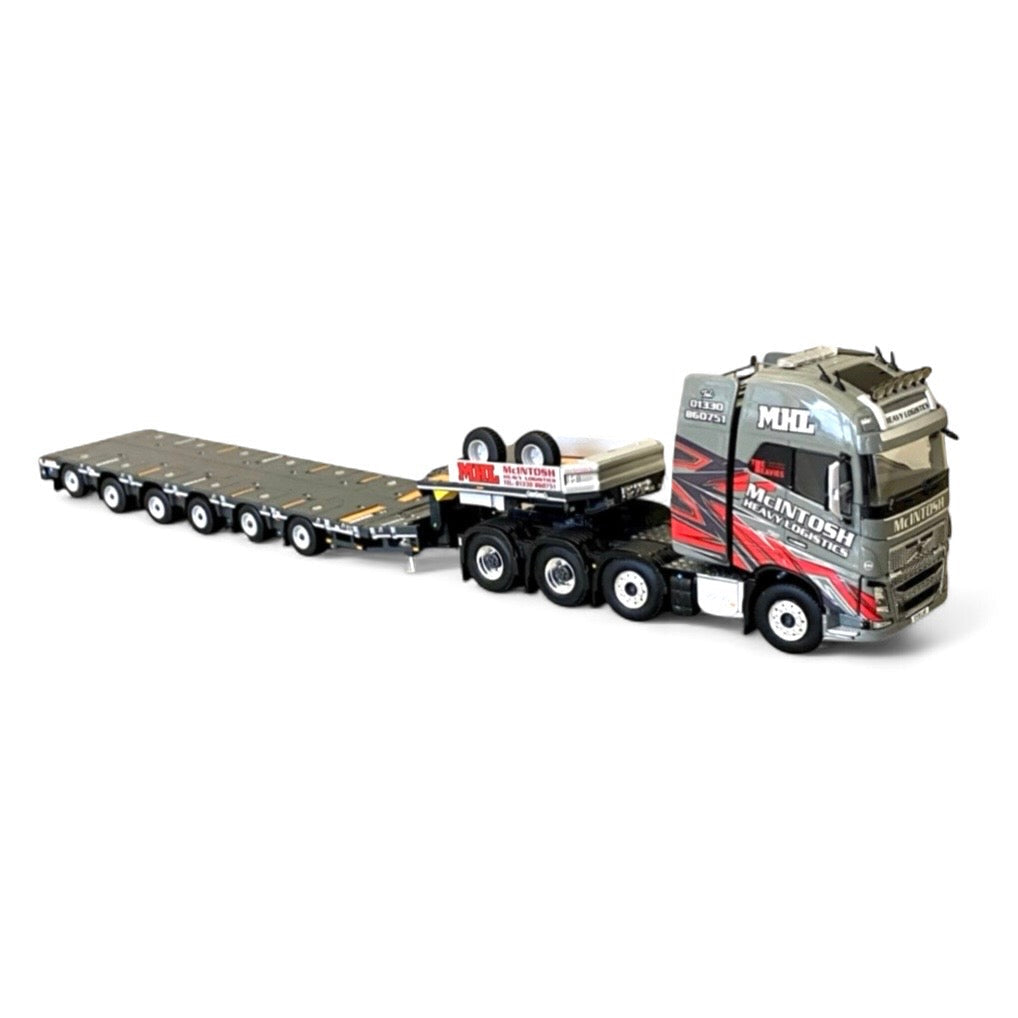 WSI McIntosh Heavy Logistics Volvo FH16 Globetrotter XL 8×4 with Nooteboom Manoovr 6-axle extendable semi-low-loader trailer