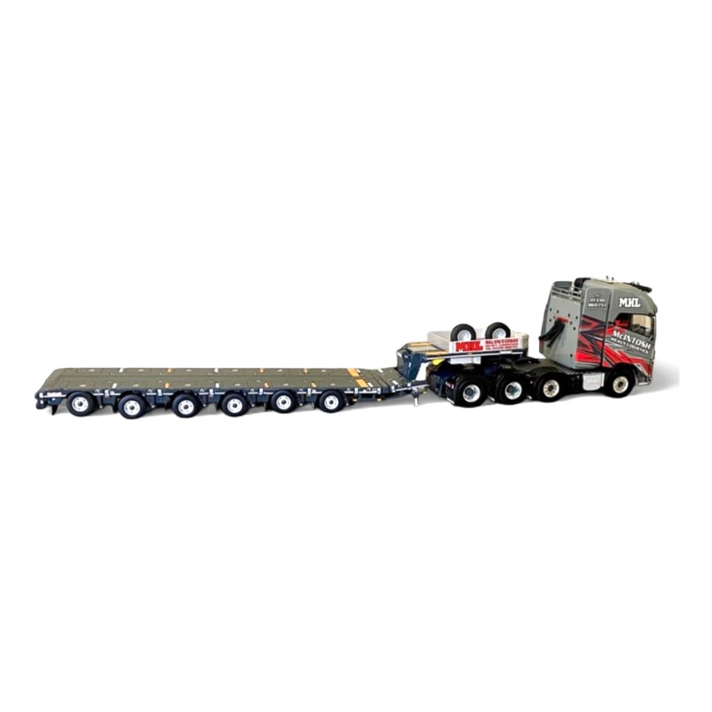 WSI McIntosh Heavy Logistics Volvo FH16 Globetrotter XL 8×4 with Nooteboom Manoovr 6-axle extendable semi-low-loader trailer