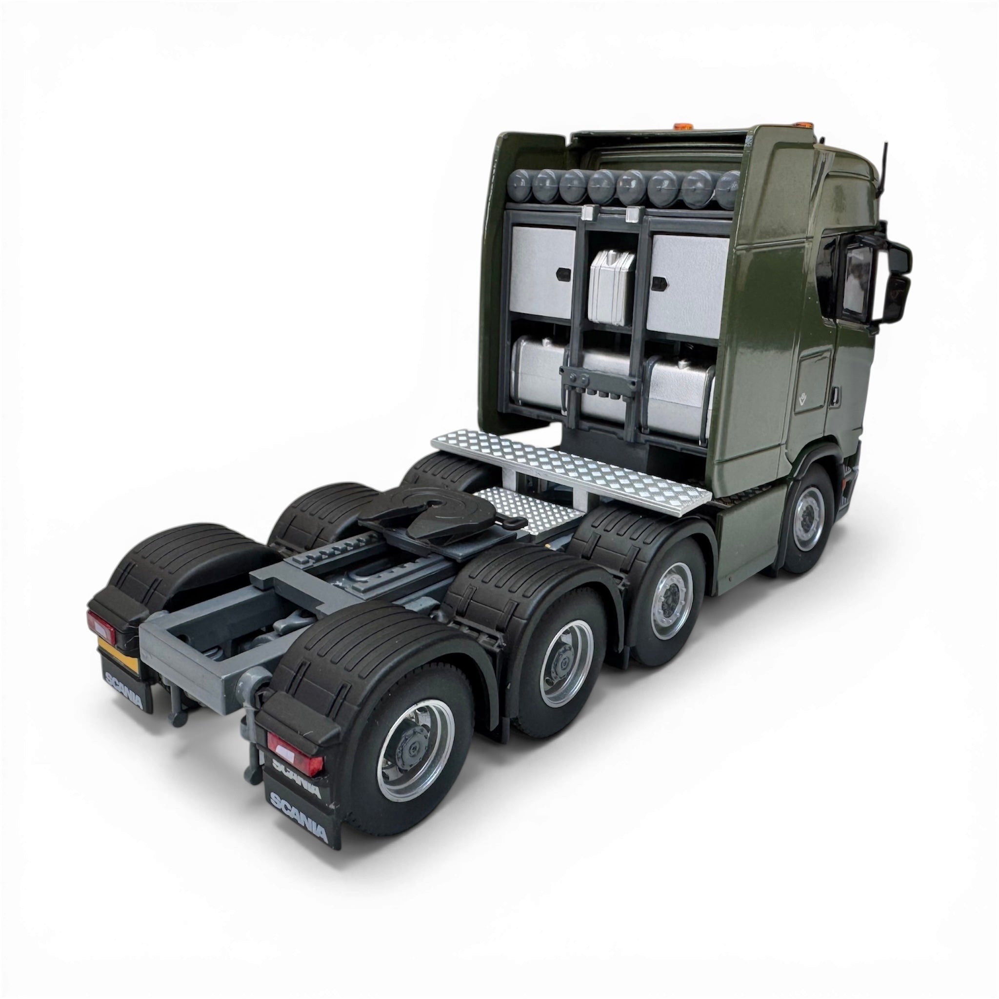 IMC Military Green Scania S Series High Roof 8x4 with Nooteboom MCO 7 Axle Semi Low Loader